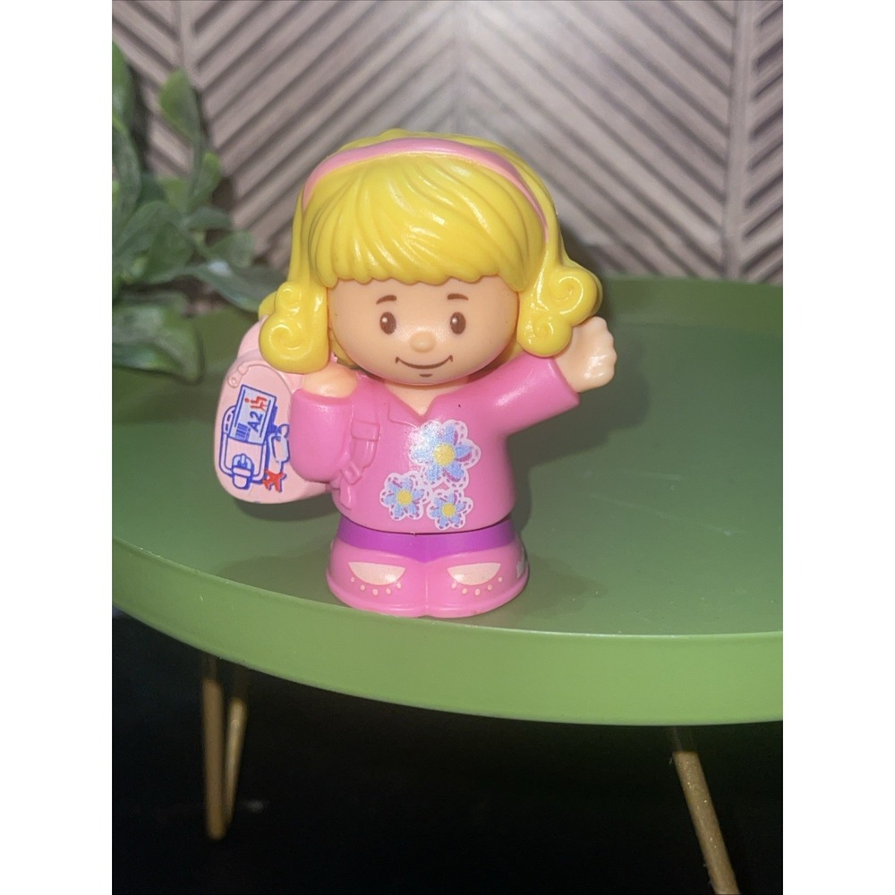 Fisher Price Little People airplane passenger girl pink flowers backpack EMMA